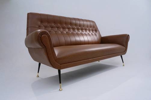 1950`s Saporiti sofa, original brown vinyl, Italian